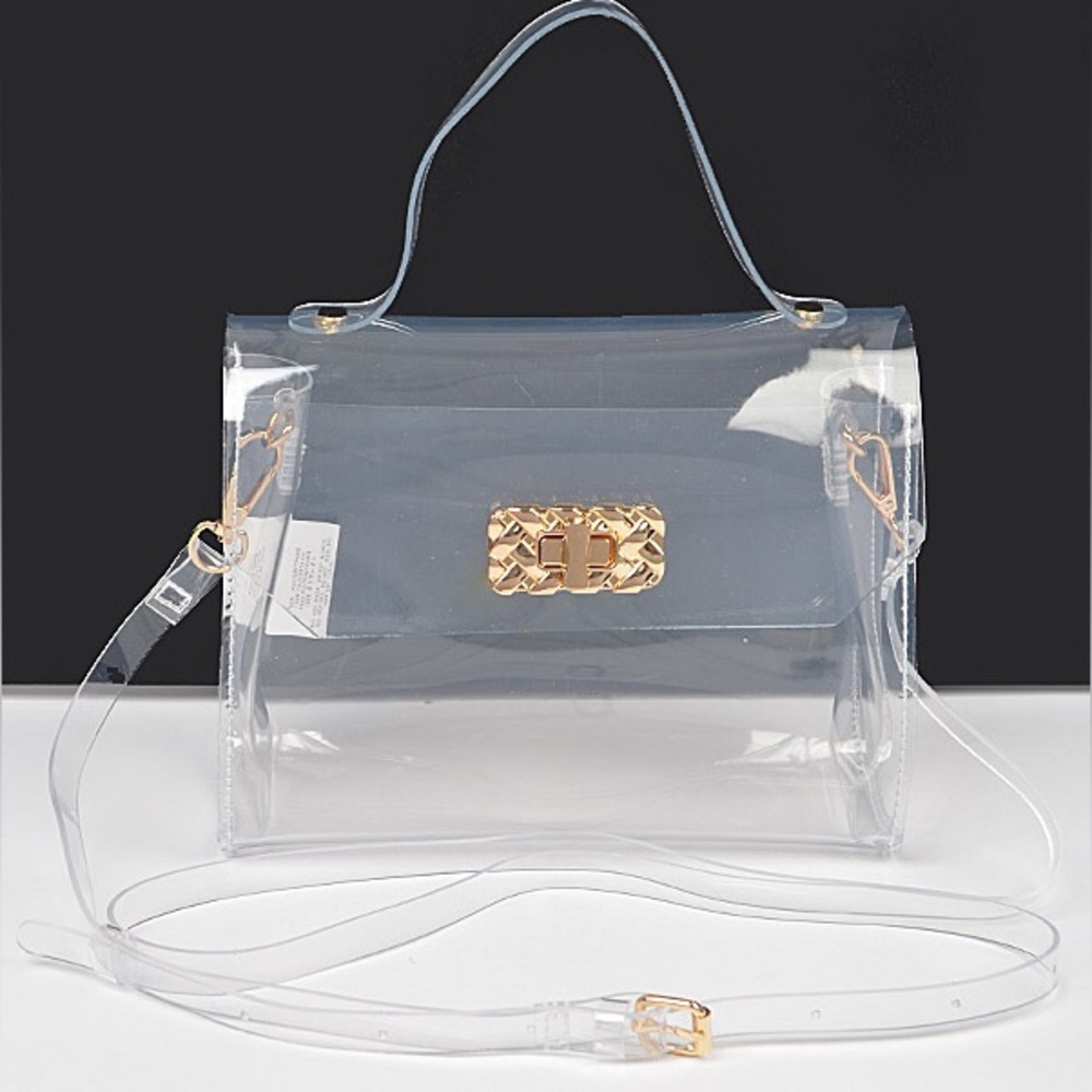 Clear Transparent Gold Accent Stadium Handbag